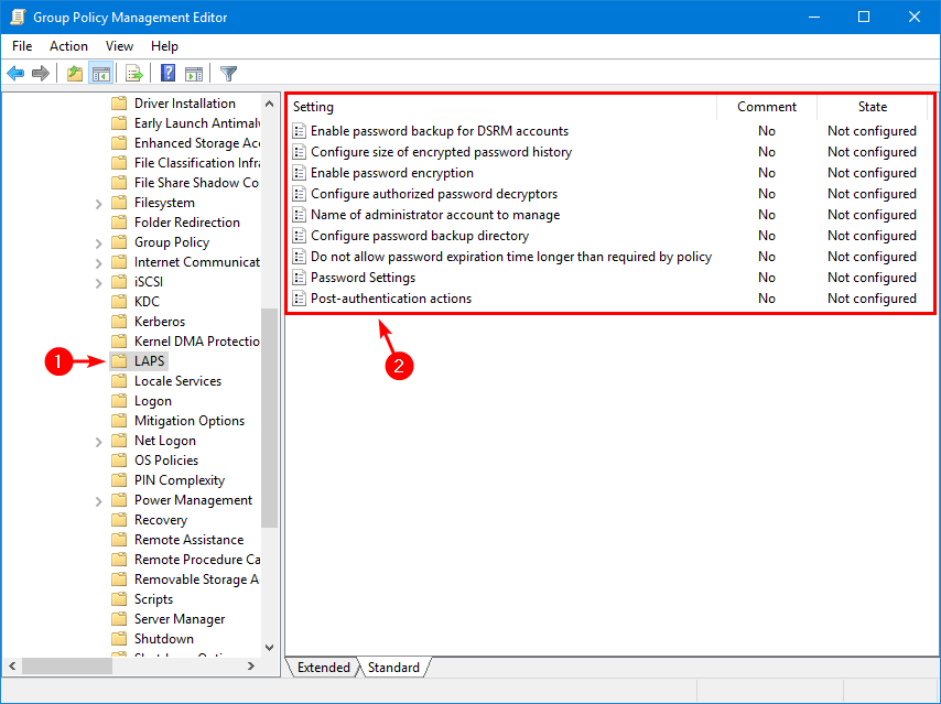 Windows LAPS Group Policy settings