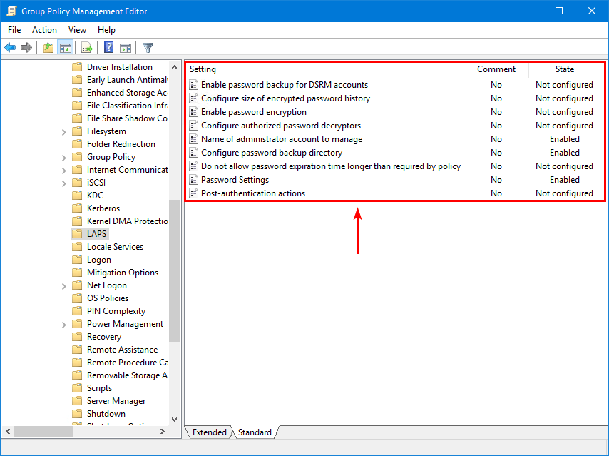 Windows LAPS Group Policy settings configuration