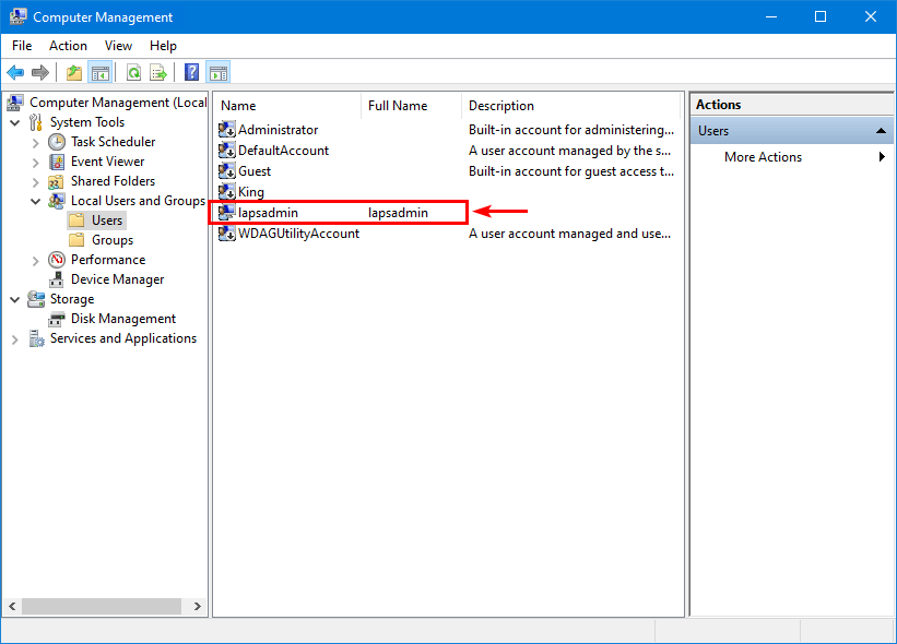 Windows LAPS local user account on computer