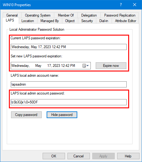 Windows LAPS verify new expiration and password