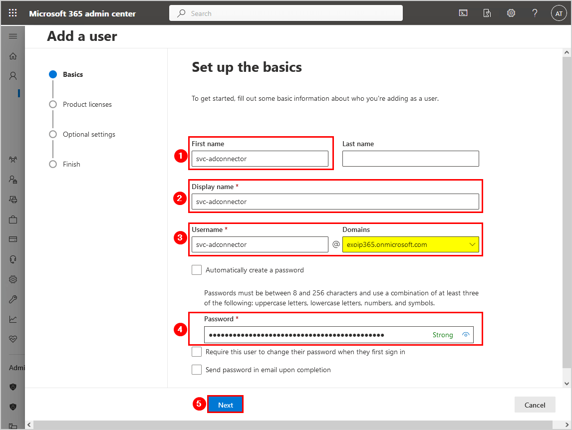 Change Azure AD Connector account create account