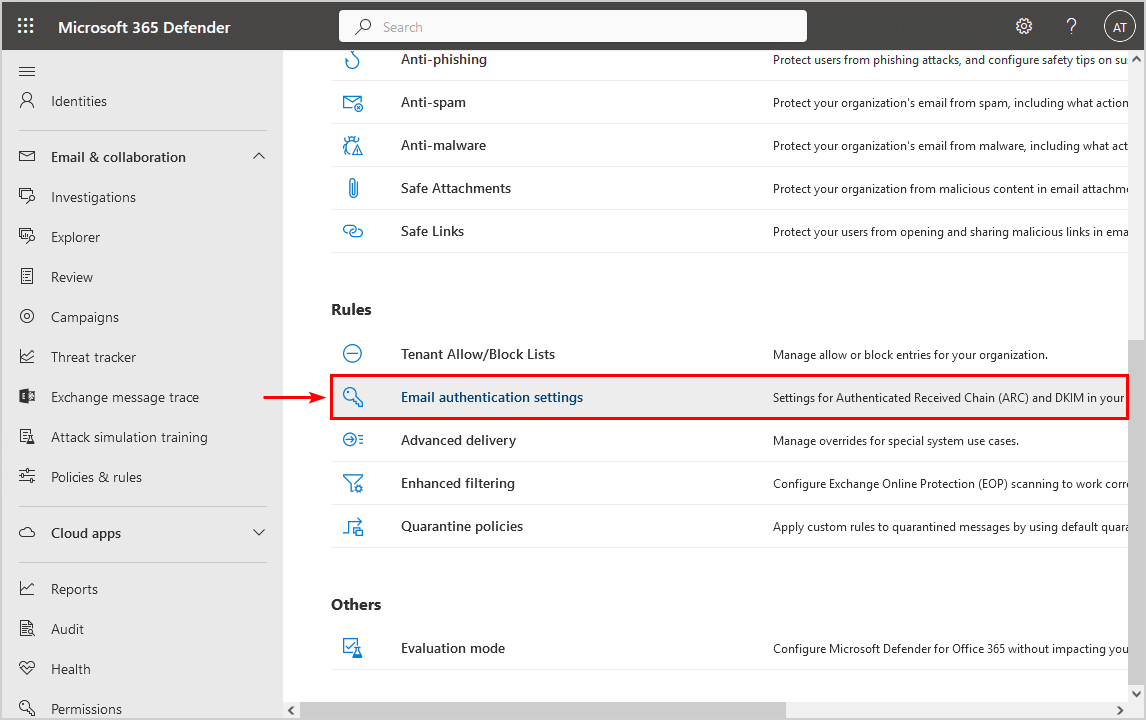 Microsoft 365 email authentication settings