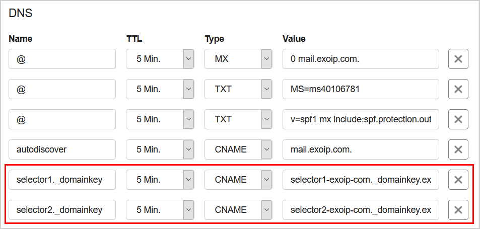 Publish DKIM selectors in domain's registrar