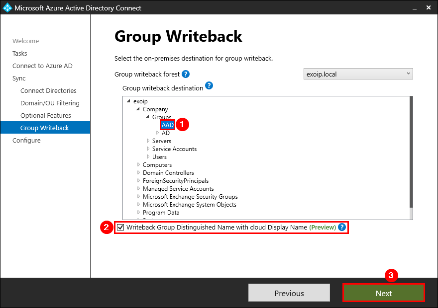 Enable group writeback in Azure AD select group