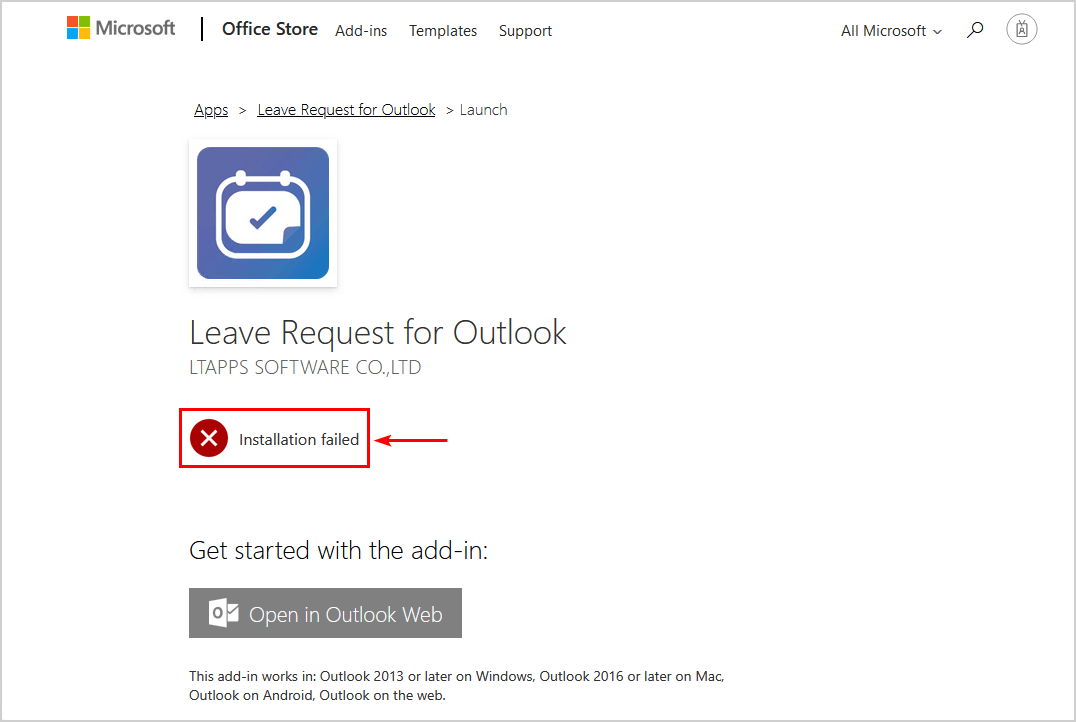 Disable access to install Office add-ins installation failed in Office Store