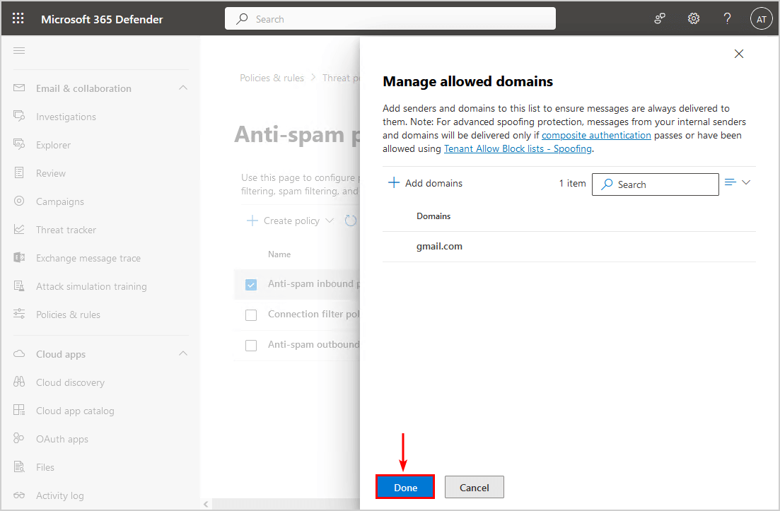 Manage allowed domains