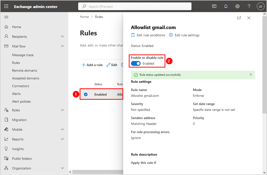 How to Allowlist domain in Microsoft 365 enable transport rule