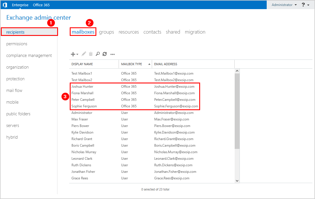 Bulk create Office 365 mailbox in Exchange hybrid configuration on-premises EAC