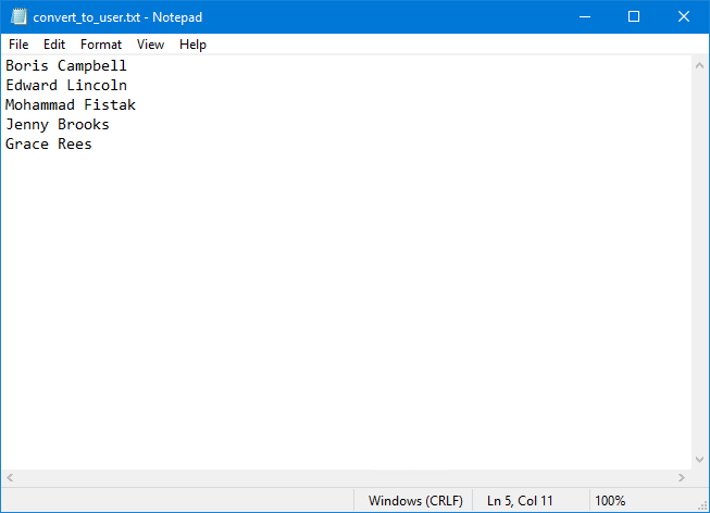 Convert shared mailbox to user mailbox with PowerShell open text file with Notepad