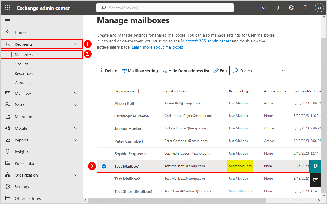 Convert user mailbox to shared mailbox in Exchange Hybrid shared mailbox