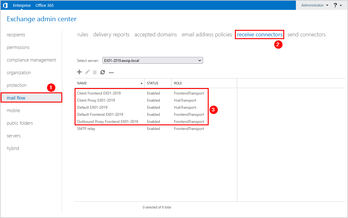 Recreate default receive connectors in Exchange Server list