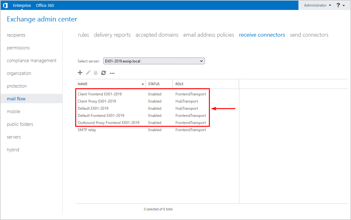Recreate default receive connectors in Exchange Server verify