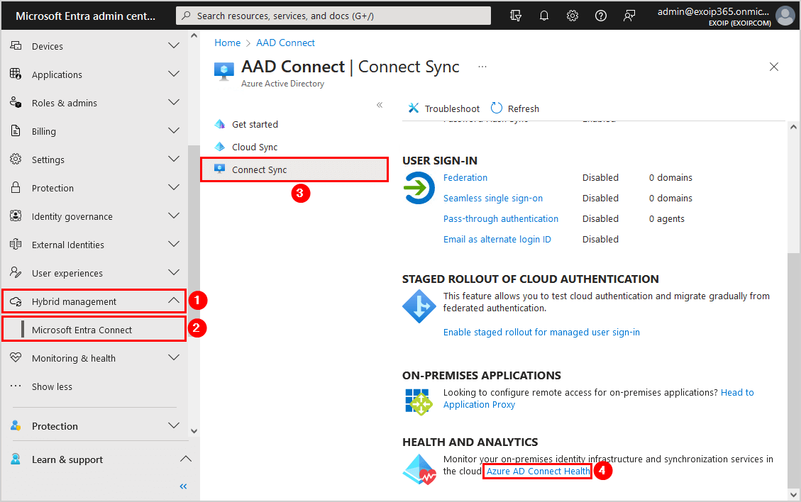 Check Azure AD Connect version Entra health