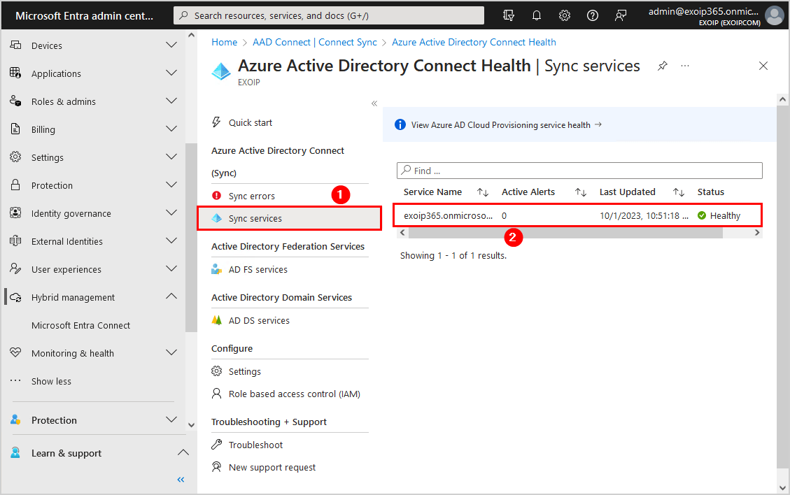 Check Azure AD Connect version Entra sync services