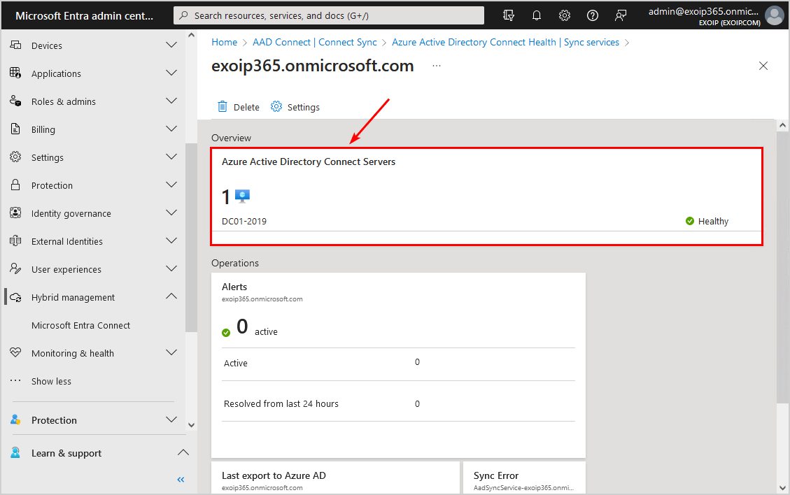 Check Azure AD Connect version Entra servers
