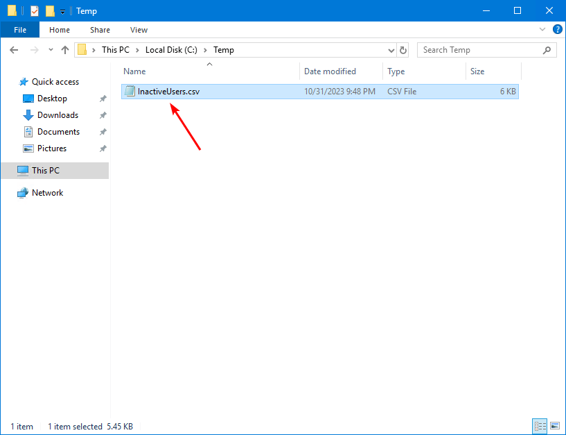 Temp folder with CSV file output