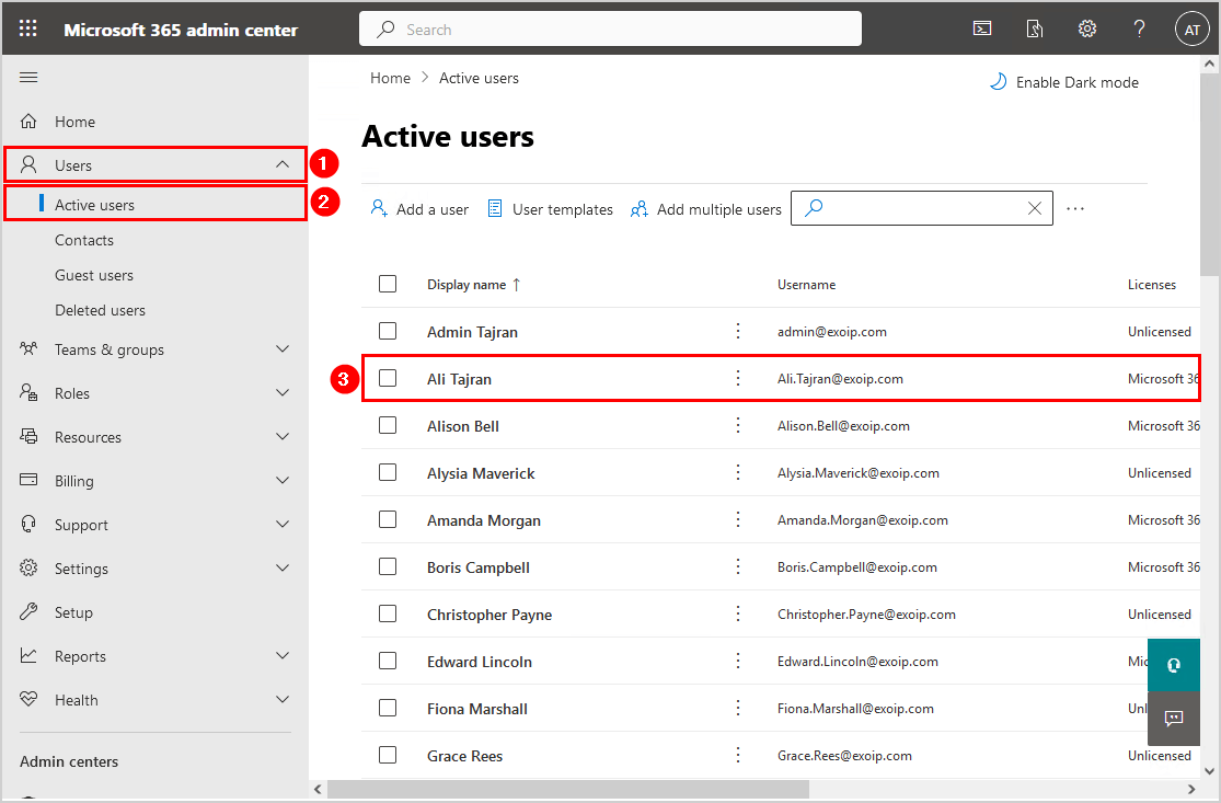 Export Microsoft 365 inactive users admin center