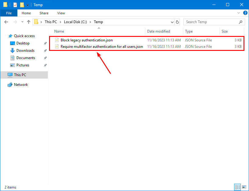 JSON files temp folder