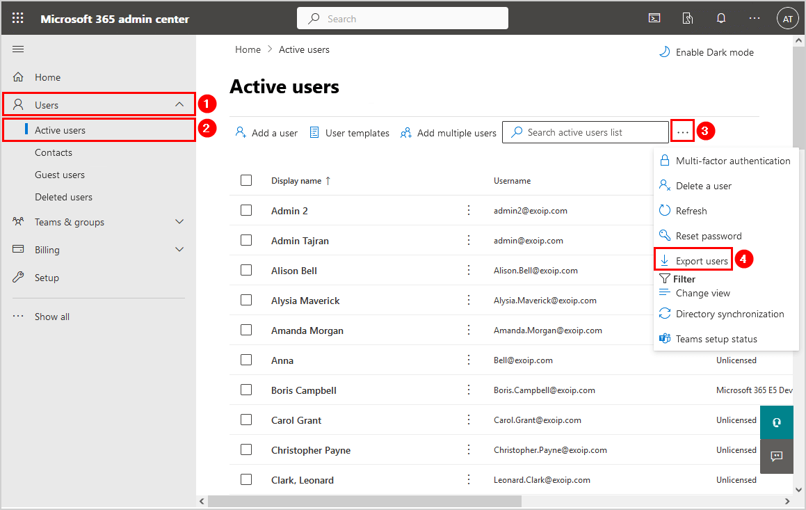 Export Microsoft 365 disabled users report export users