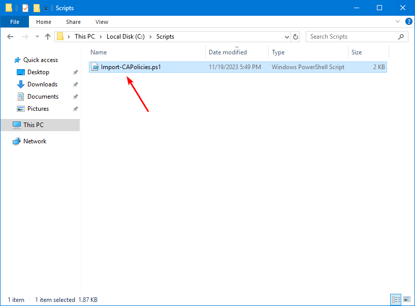 Import Conditional Access policies scripts folder