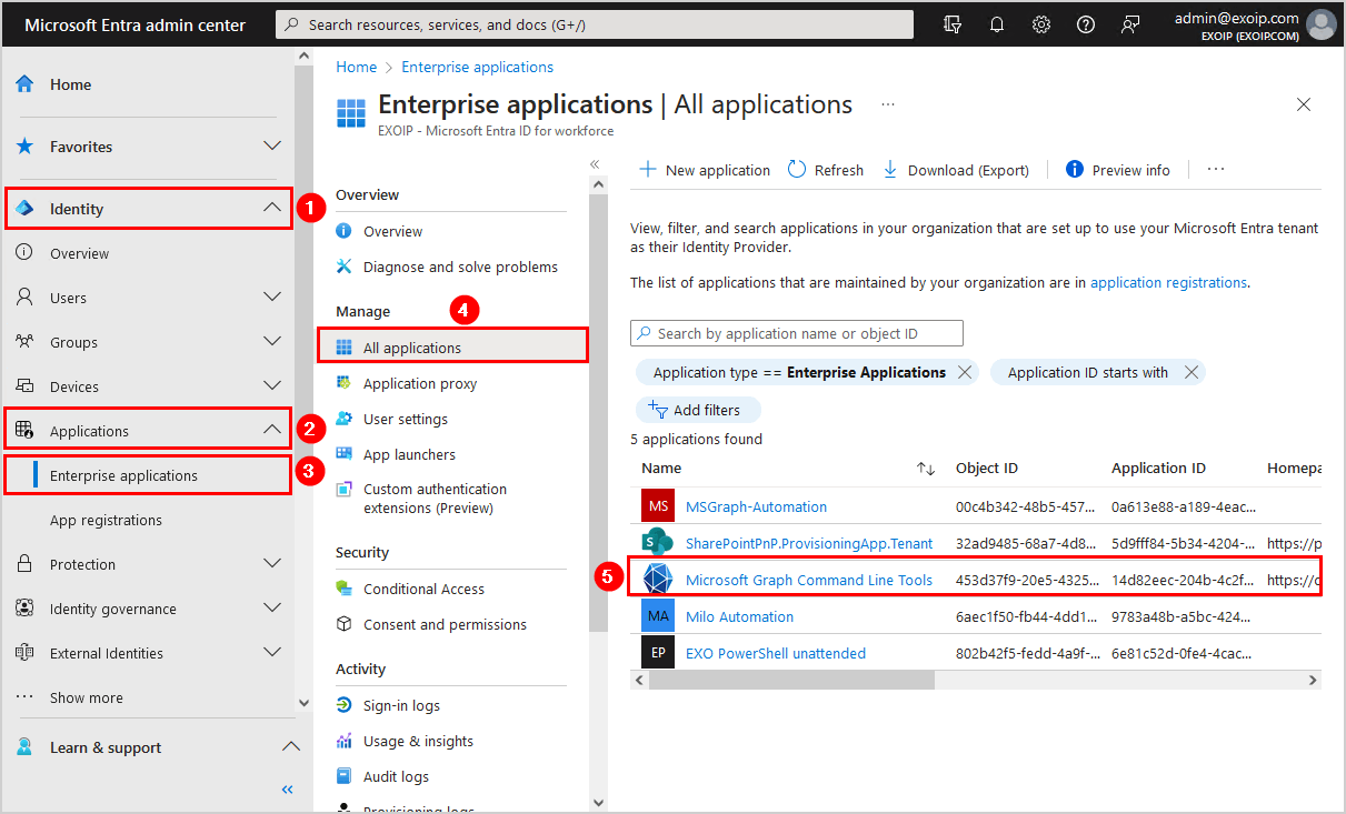 Microsoft Entra admin center all applications