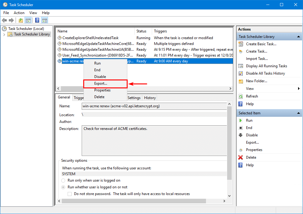 Export scheduled tasks with PowerShell select single