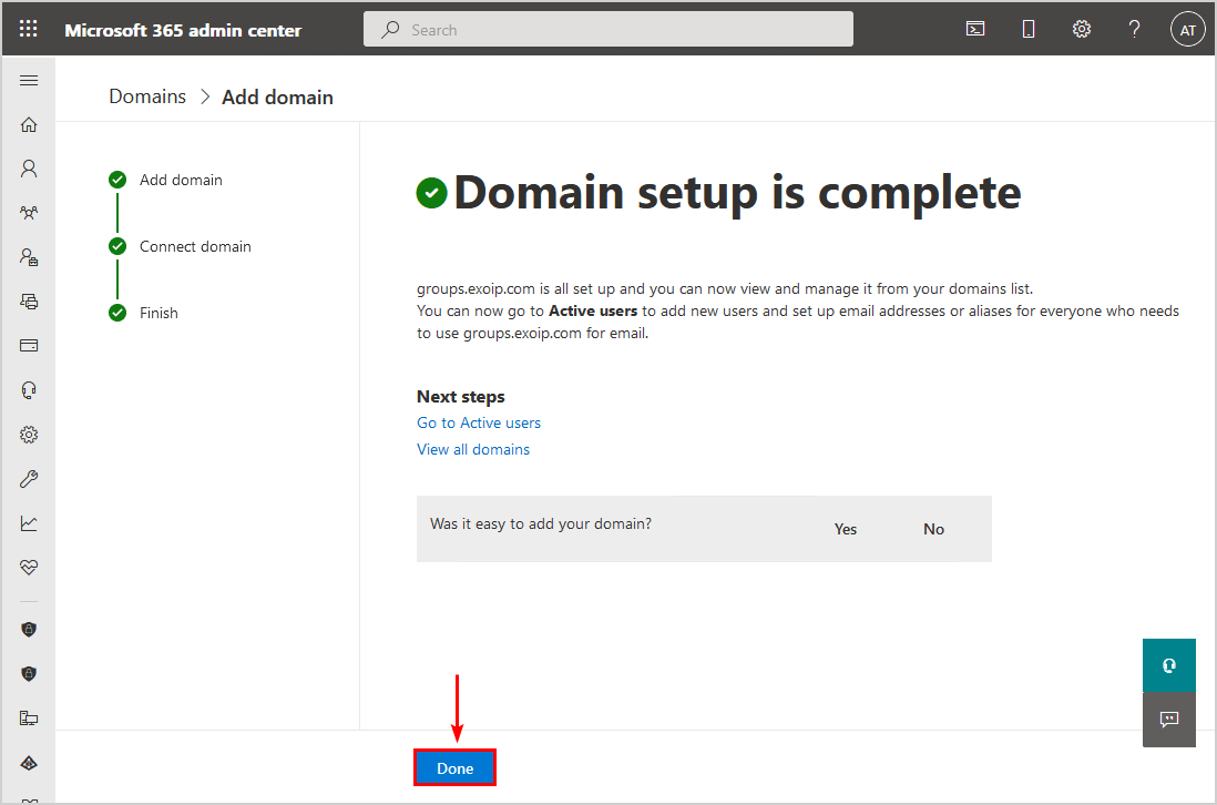 Domain setup complete