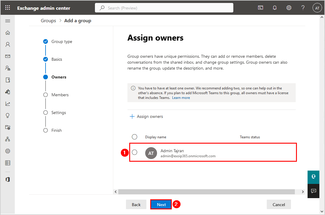 Assign owners to Microsoft 365 group