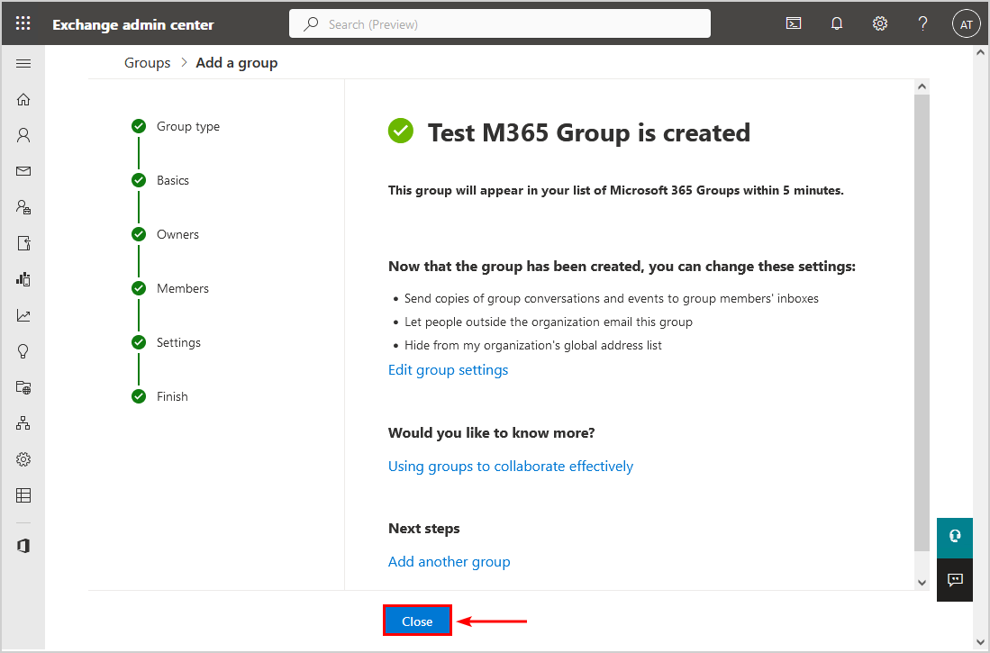 Microsoft 365 group created