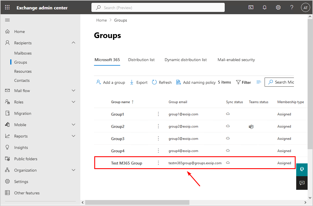 Microsoft 365 group in the list