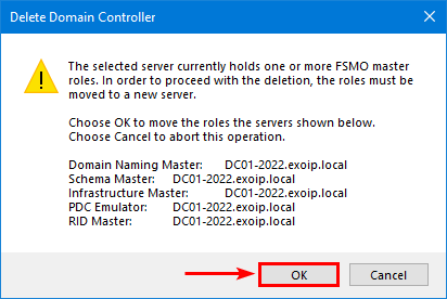 Delete Domain Controller FSMO roles move