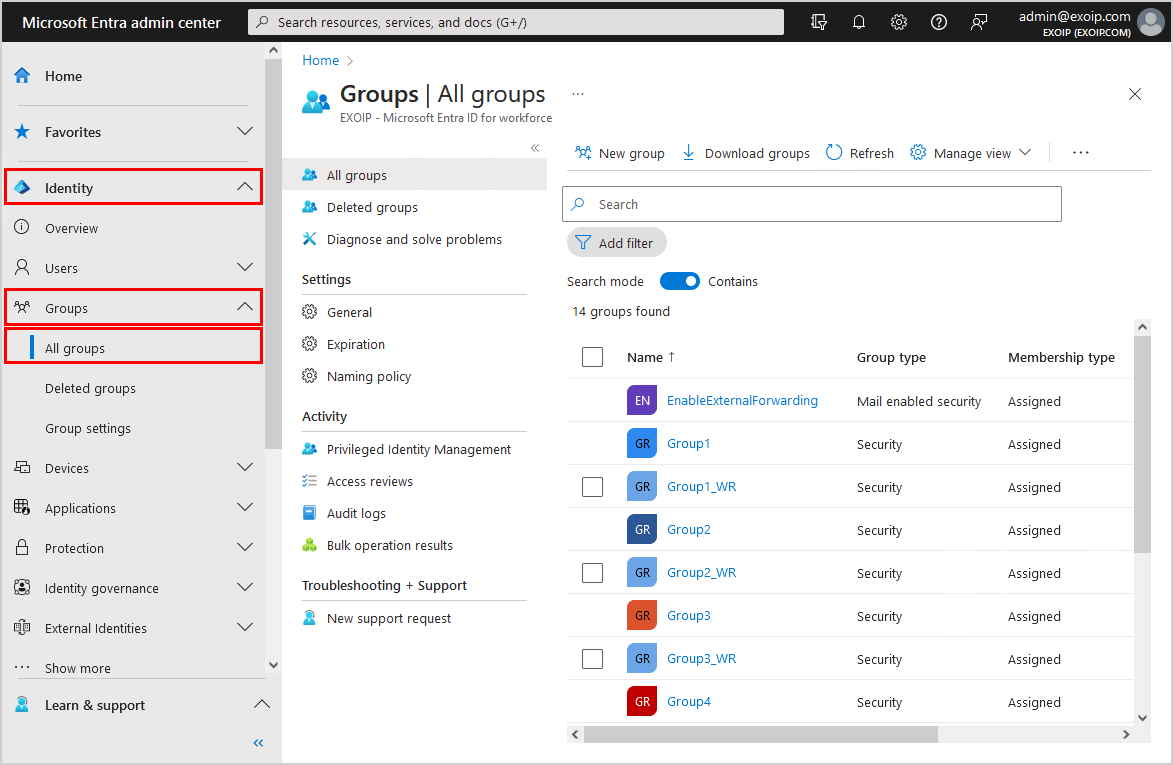 All groups in Microsoft Entra admin center