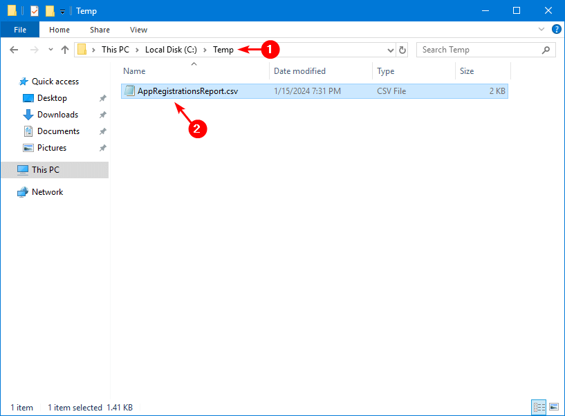 CSV file export in temp folder