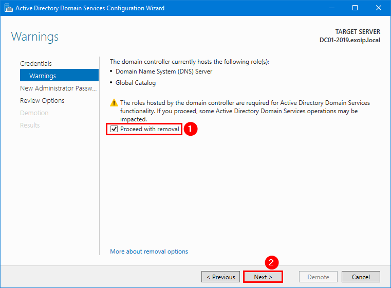 Proceed with Domain Controller removal