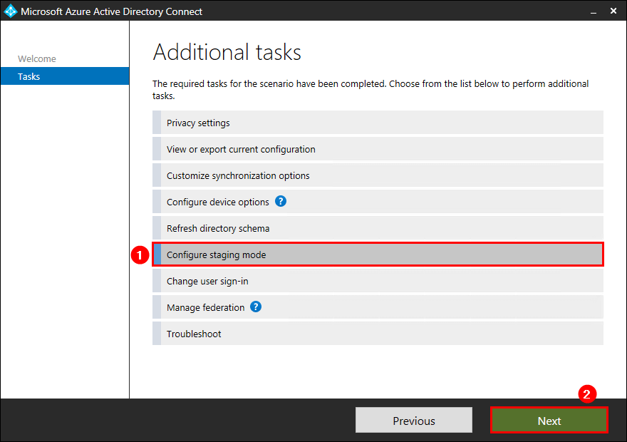 Microsoft Entra Connect Sync configure staging mode