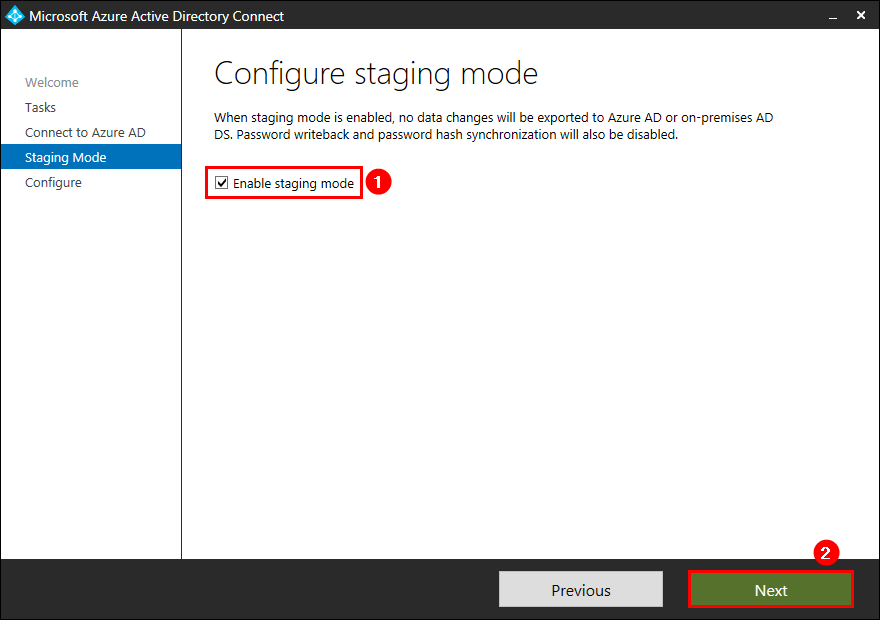 Microsoft Entra Connect Sync enable staging mode