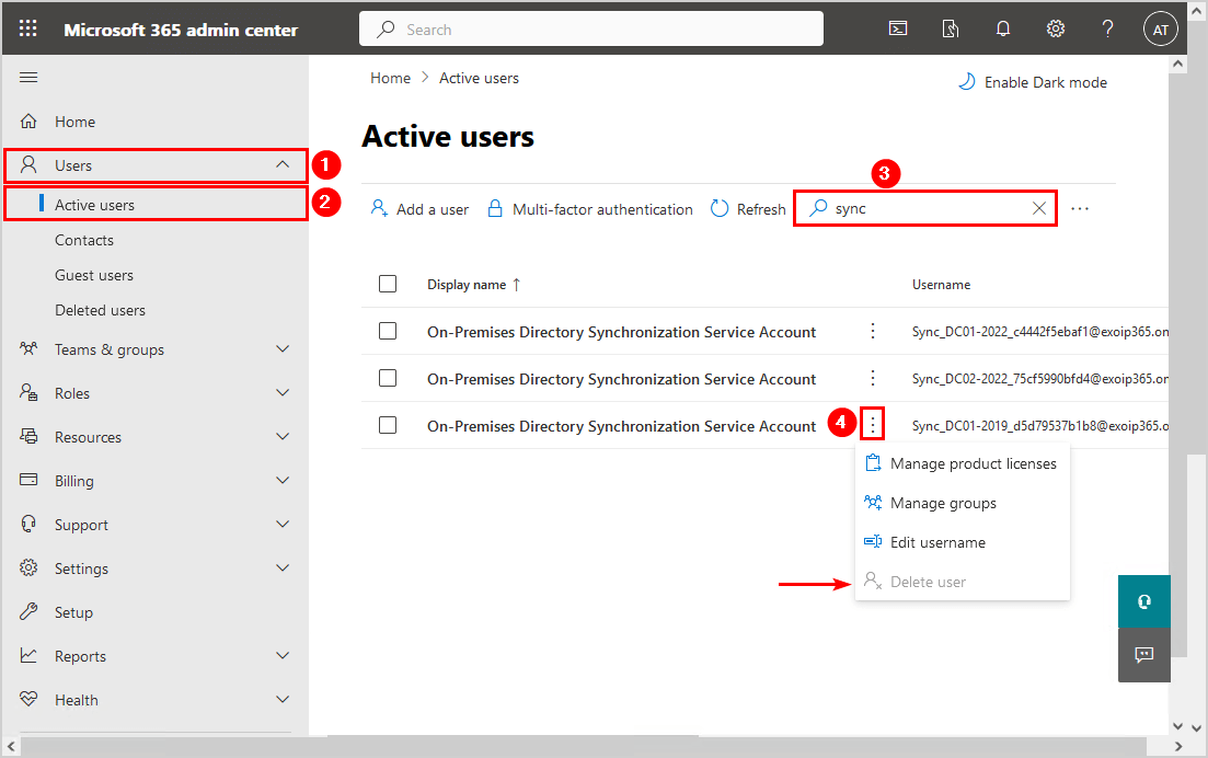 Remove On-Premises Directory Synchronization Service Account Microsoft 365