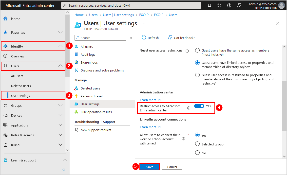 Enable Restrict access to Microsoft Entra admin center setting