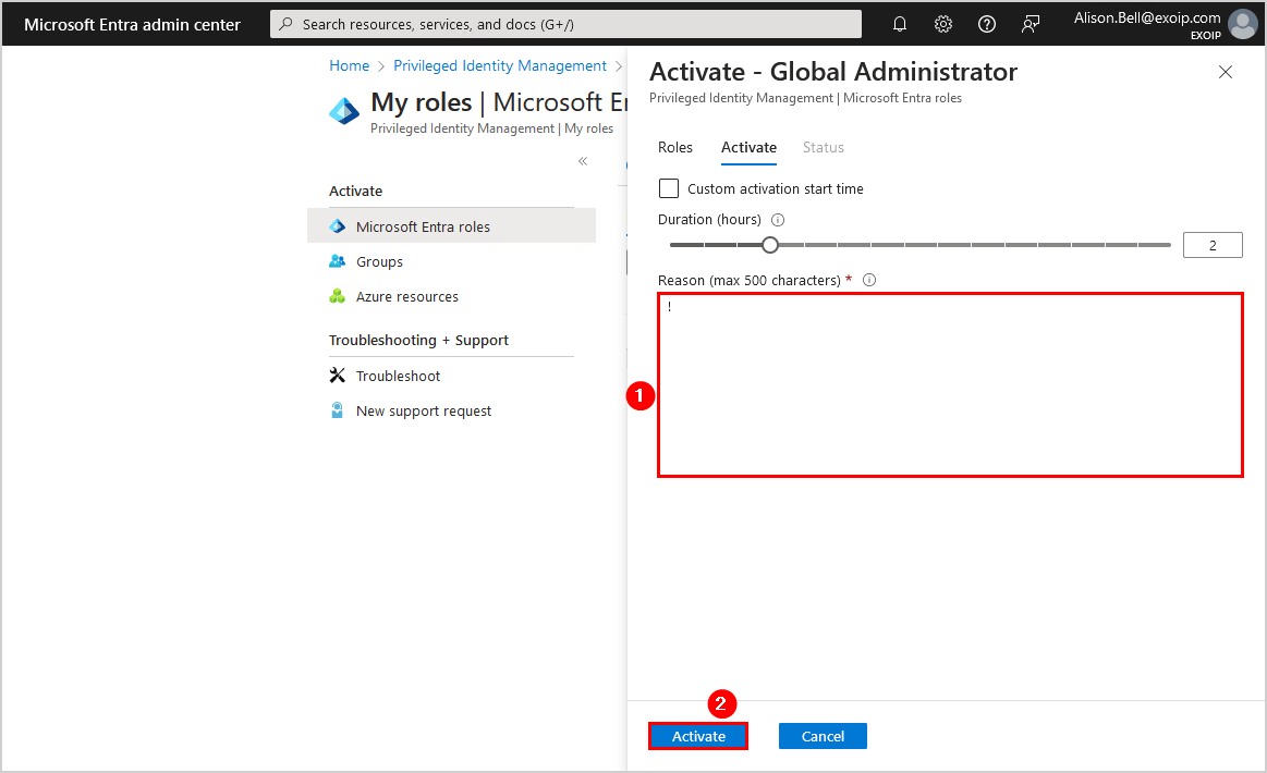 Restrict access to Microsoft Entra admin center PIM activate wizard