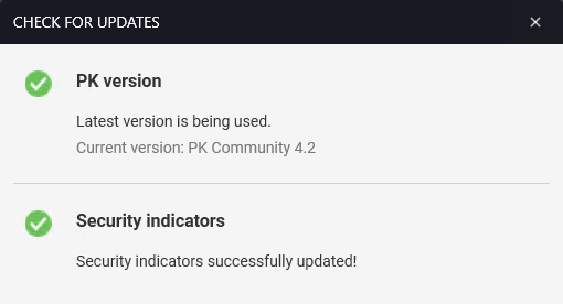 PK version and security indicators up to date