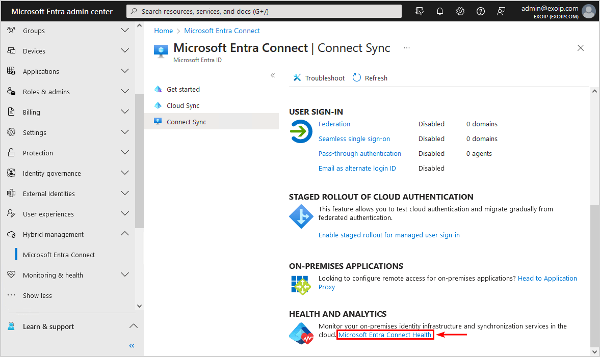 Microsoft Entra Connect Sync server health