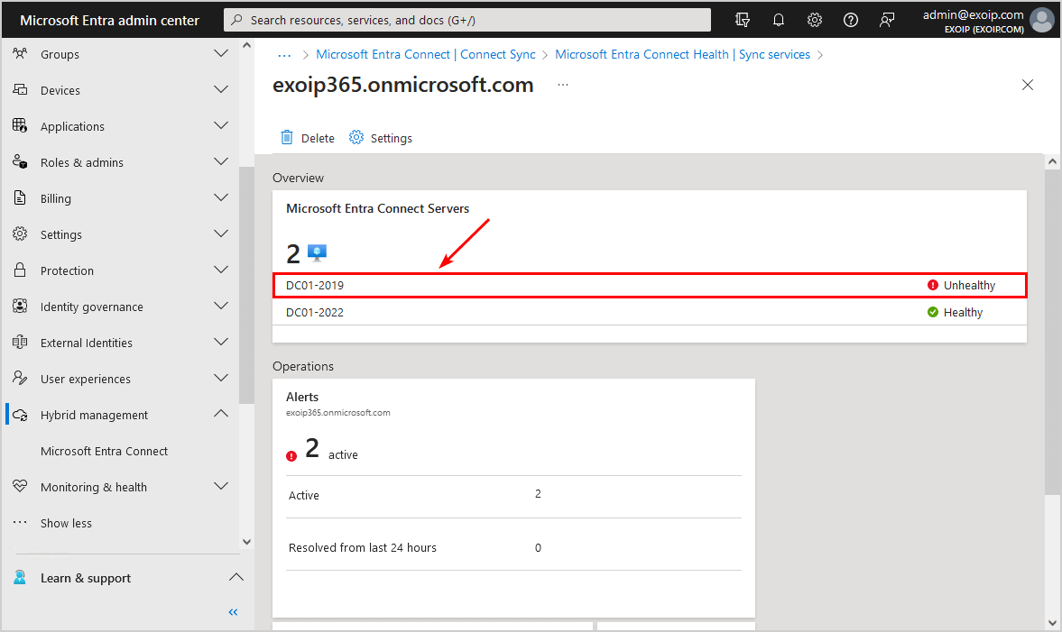 Select Microsoft Entra Connect Sync server from list