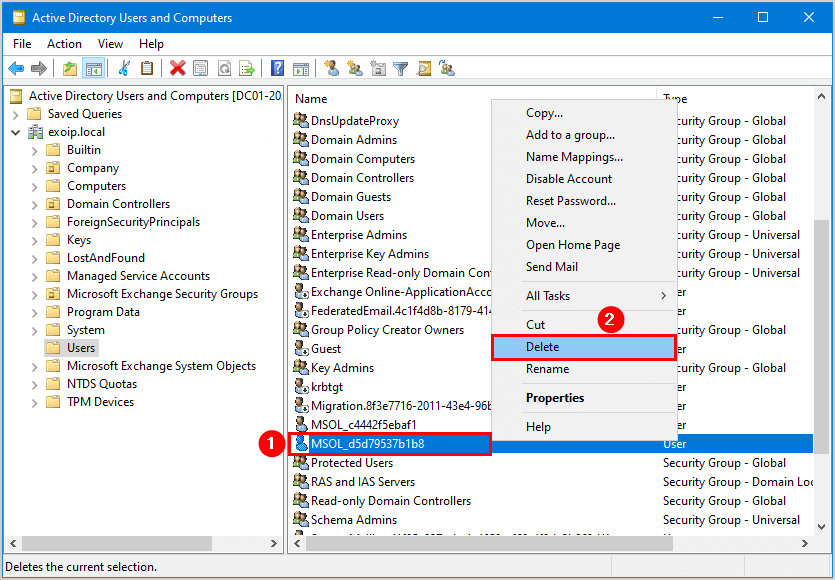 Remove old AD DS Connector account