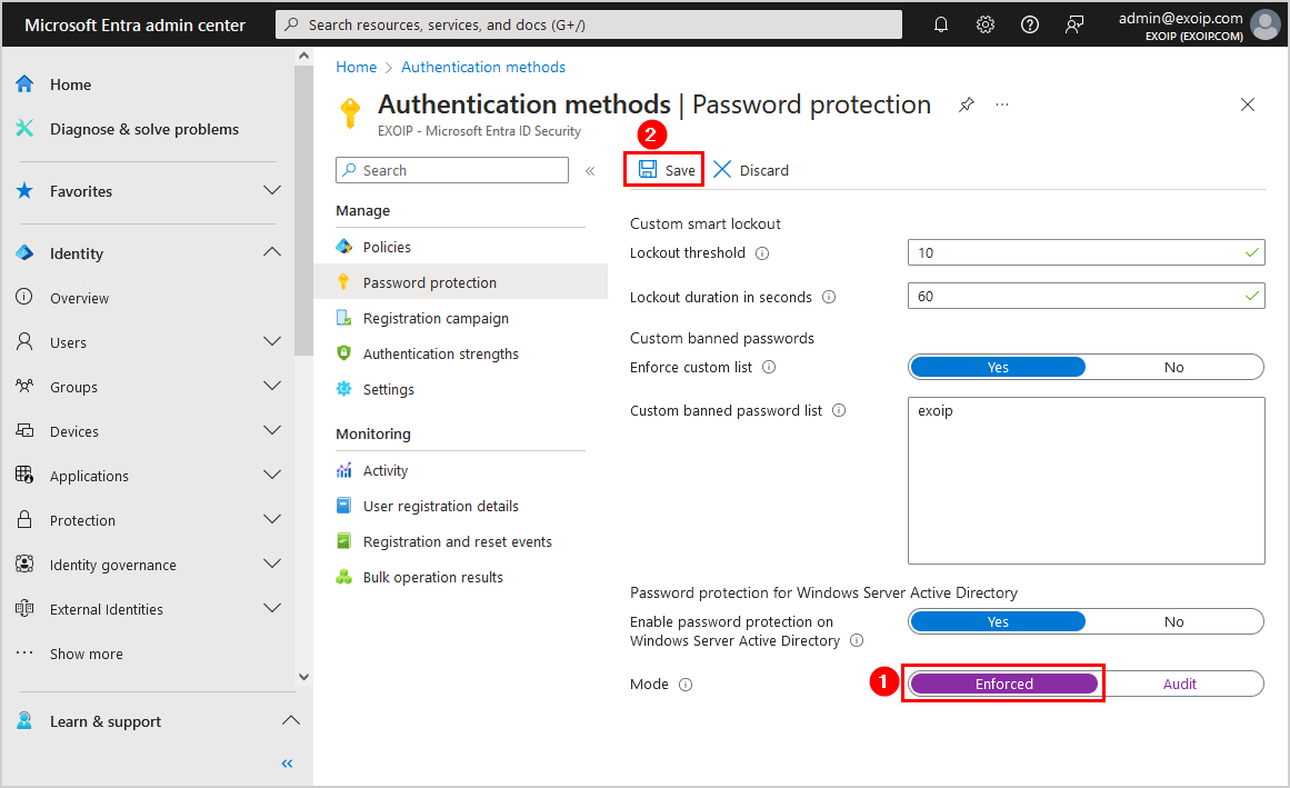 Configure Microsoft Entra Password Protection for on-premises enforced mode
