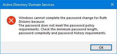 The password does not meet the password policy requirements